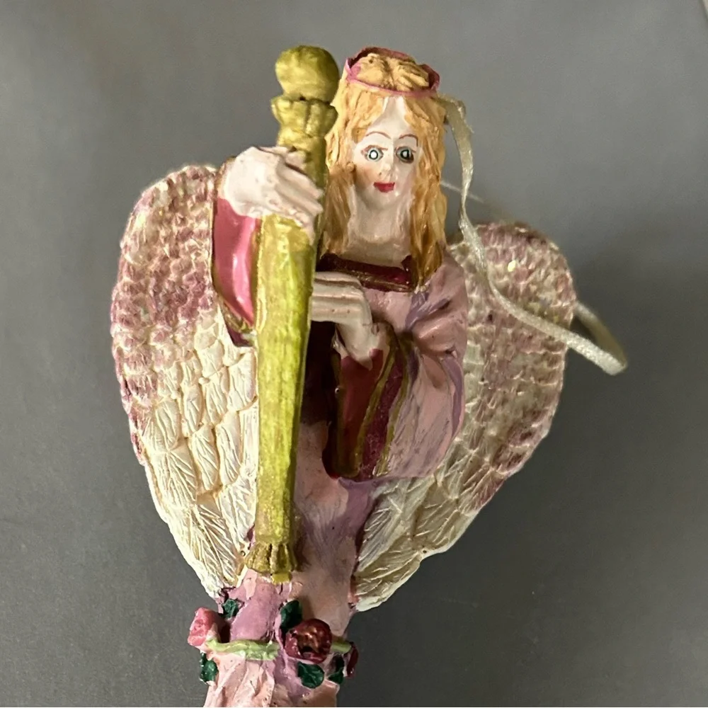 Vintage Victorian Angel w Harp Christmas Ornament.